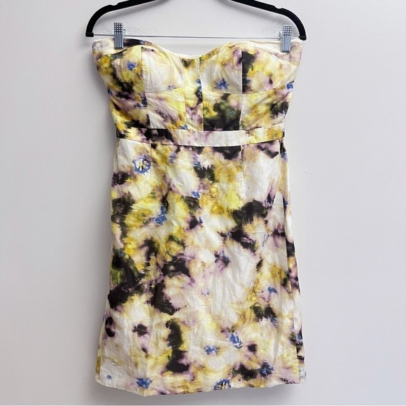 J Crew Size 4 Fleurette Sweetheart Bust Tie Dye Silk & Linen Blend Mini Dress - Picture 2 of 11